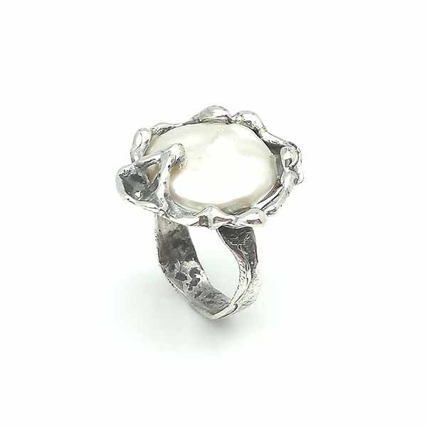 Anillo plata perla coin