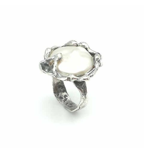 Anillo plata perla coin