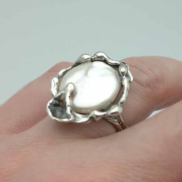 Anillo plata perla coin