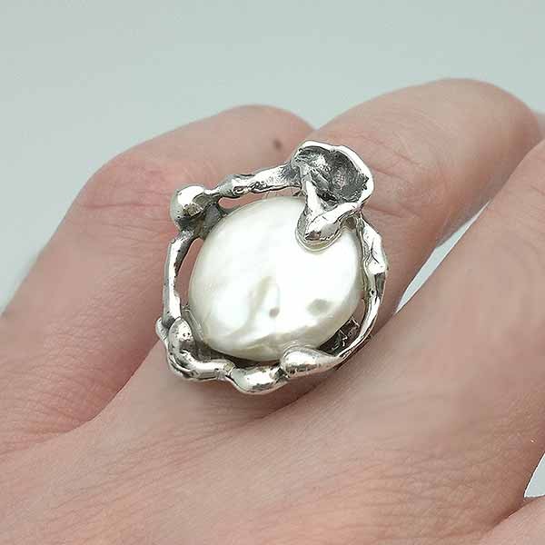 Anillo plata perla coin