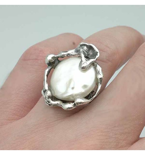 Anillo plata perla coin