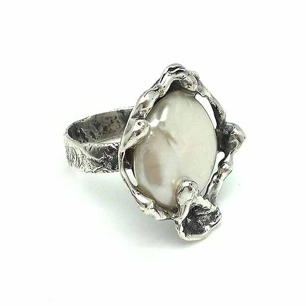Anillo plata perla coin