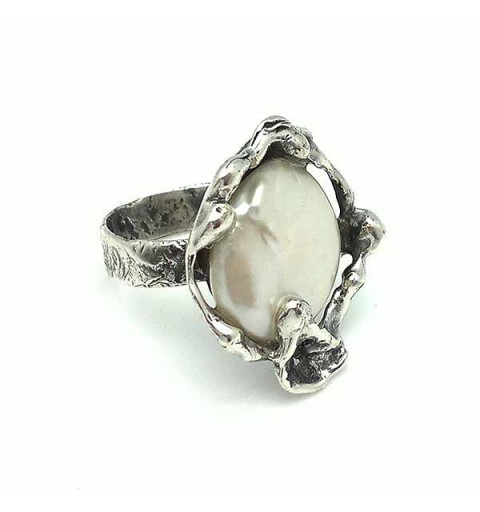Anillo plata perla coin