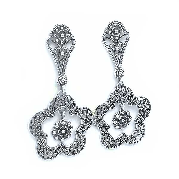 silver earrings, filigree