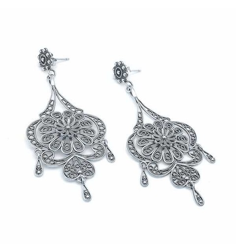 Pendientes largos filigrana en plata de ley