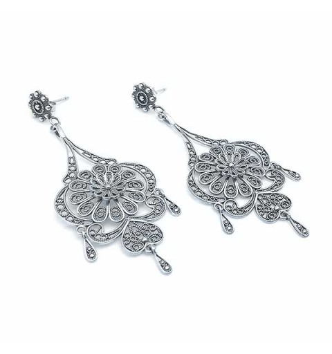 Pendientes largos filigrana en plata de ley