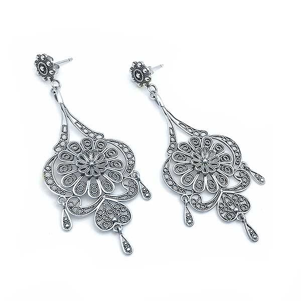 Pendientes largos filigrana en plata de ley