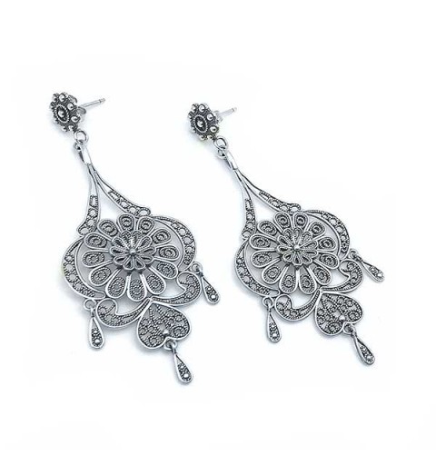 Pendientes largos filigrana en plata de ley