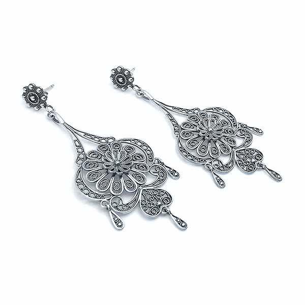Pendientes largos filigrana en plata de ley