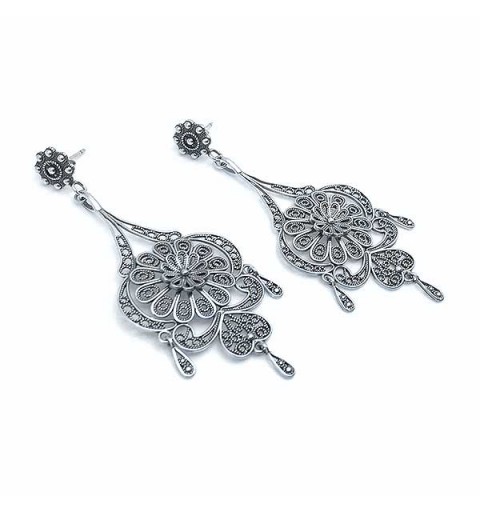 Pendientes largos filigrana en plata de ley