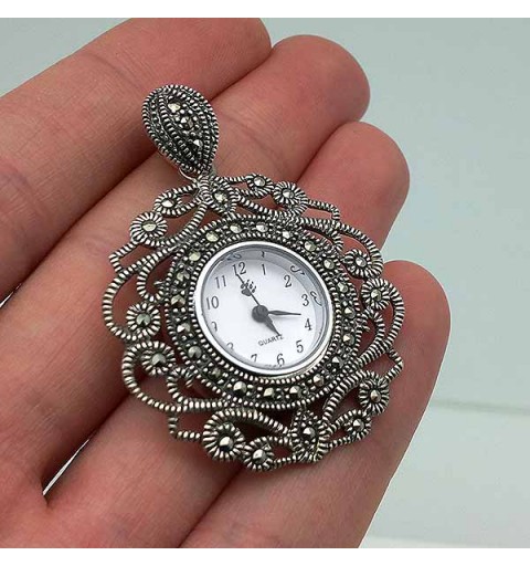 Reloj colgante tipo antiguo en plata de ley