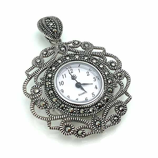 Antique type pendant watch in sterling silver