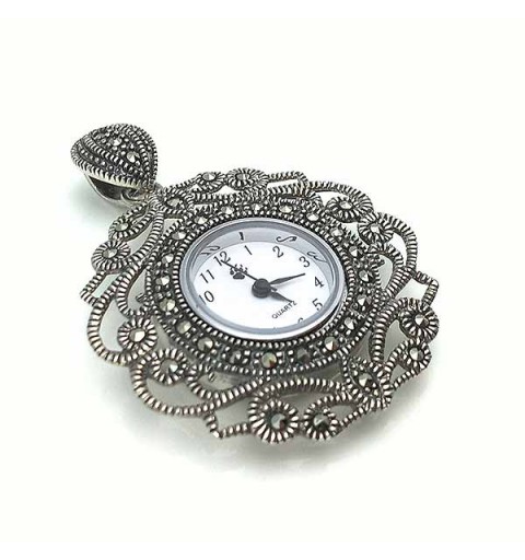 Antique type pendant watch in sterling silver