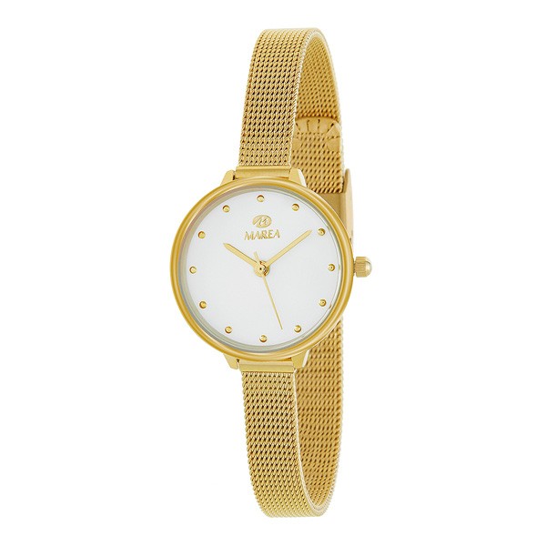 Reloj para señora dorado, con malla milanesa.