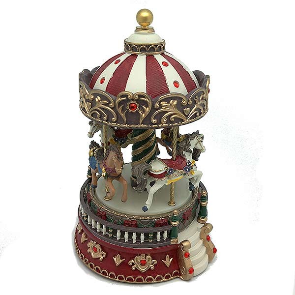 Musical carousel in red and green tones.