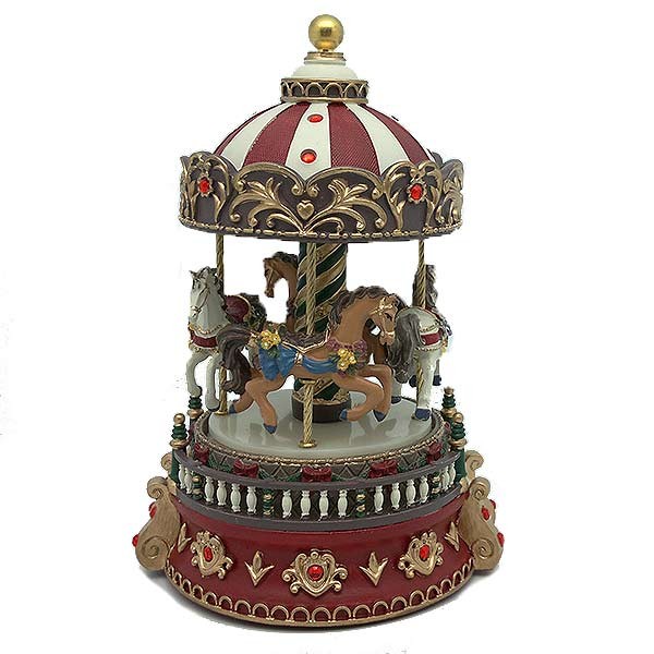 Musical carousel in red and green tones.