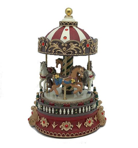 Musical carousel in red and green tones.