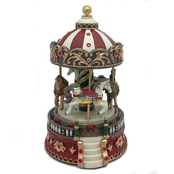 Musical carousel in red and green tones.