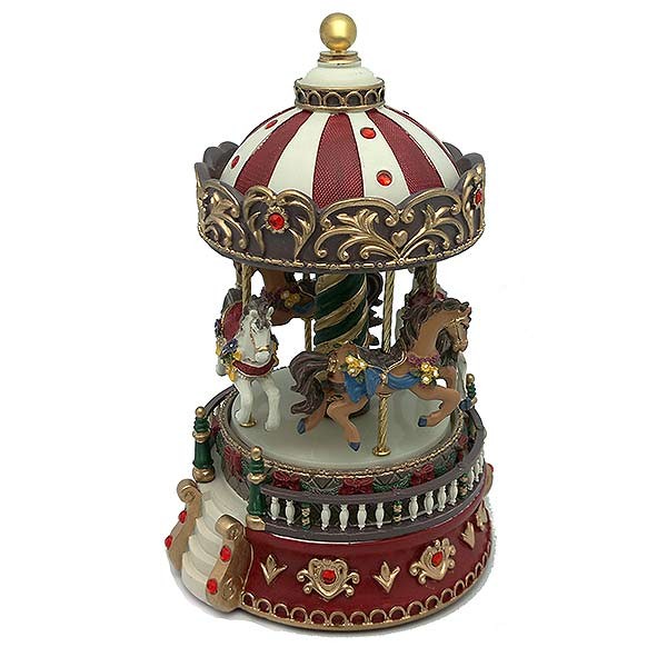 Musical carousel in red and green tones.