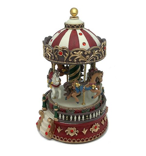 Musical carousel in red and green tones.