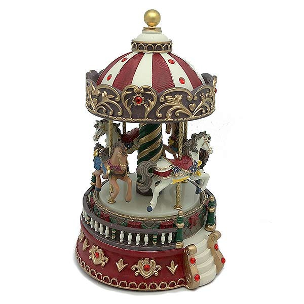 Musical carousel in red and green tones.