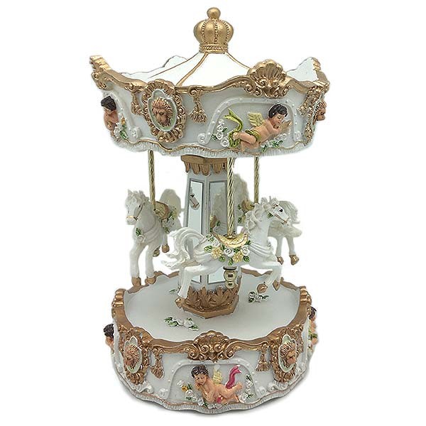 Musical carousel, in white and gold tones