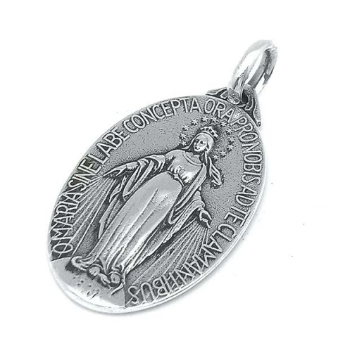 Medalla virgen milagrosa en plata.