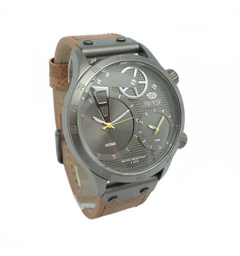 Men's watch, in gray and brown tones.