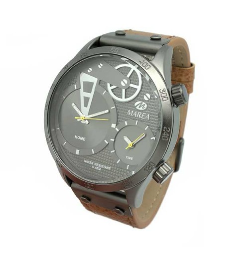 Men's watch, in gray and brown tones.