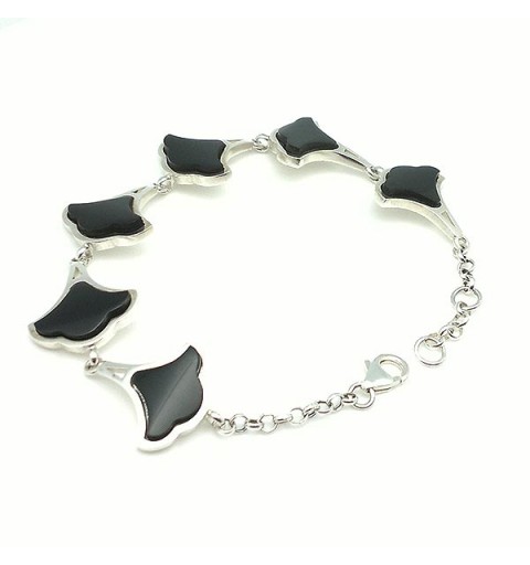 Bracelet, smooth silver and jet