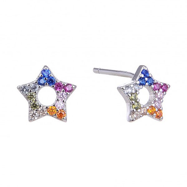 Silver earrings and zircons, star-shaped.