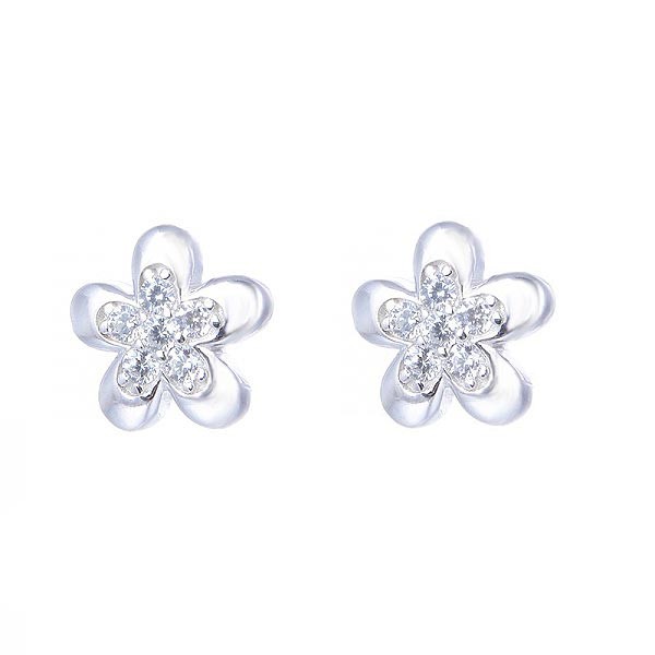 Earrings flower, silver and zircons.