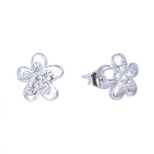 Earrings flower, silver and zircons.
