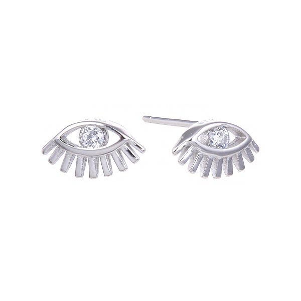 Small earrings, shaped like an eye, in silver and zirconia.