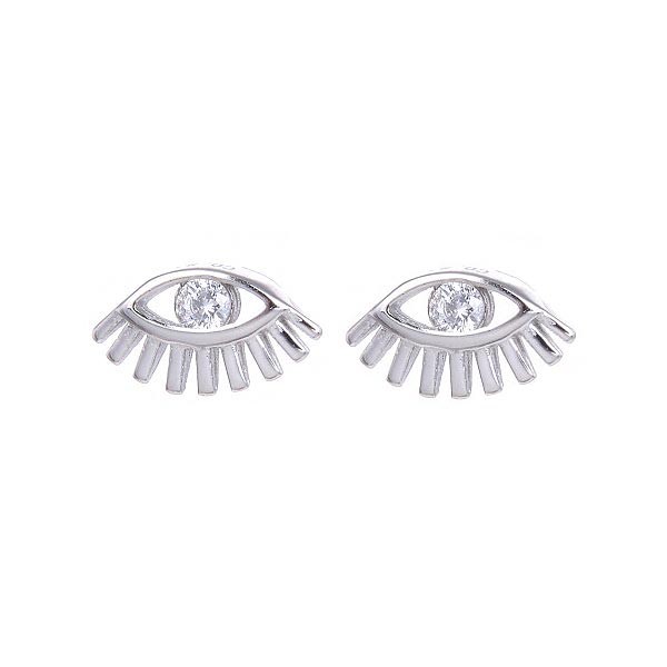 Small earrings, shaped like an eye, in silver and zirconia.