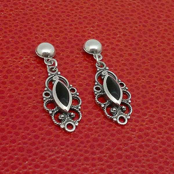 Earrings, silver and jet