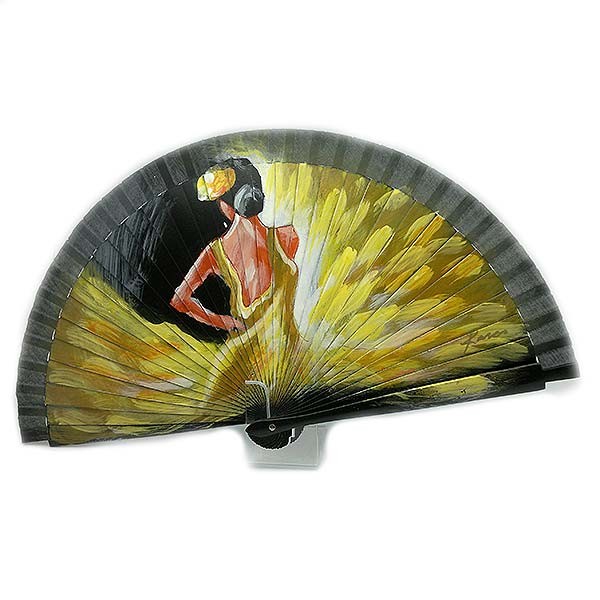 Flamenco fan, with yellow dress.