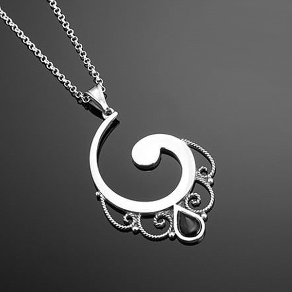 Silver and jet pendant, half spiral.