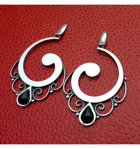 Sterling silver and jet earrings.