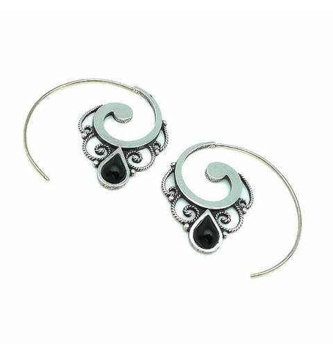 Hoop earrings, made of sterling silver and jet.