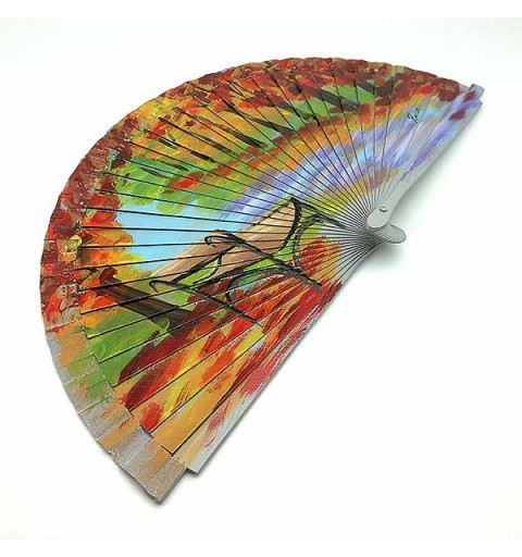 Wooden fan and hand painted, with a beautiful autumn print.