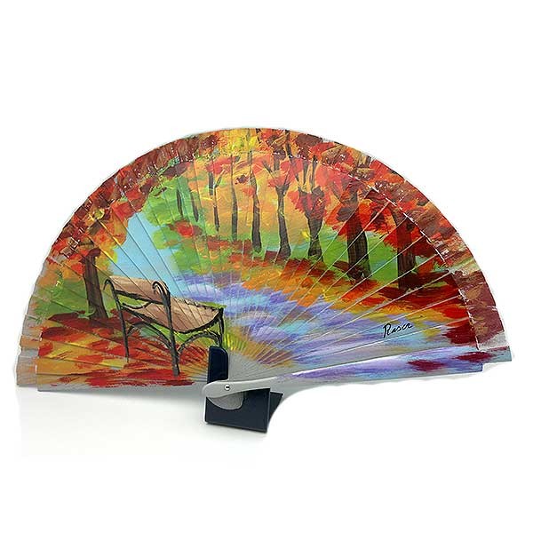 Wooden fan and hand painted, with a beautiful autumn print.