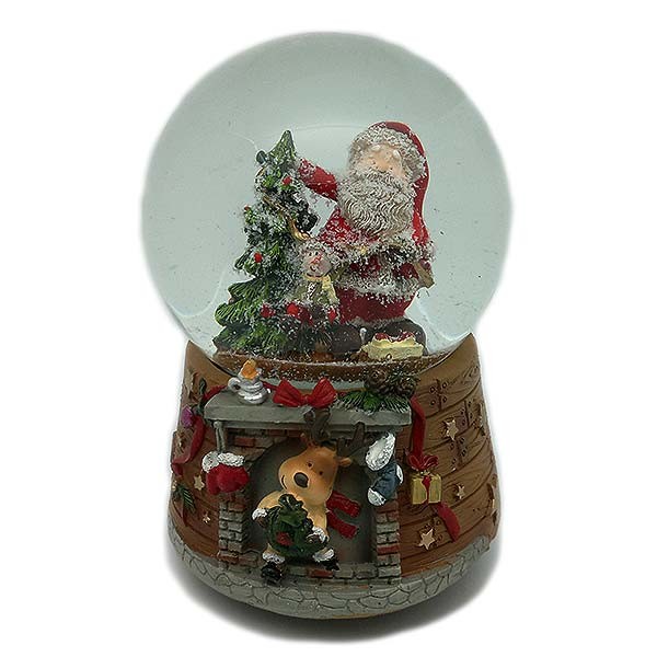 Bola de nieve musical, con papá Noel y árbol navideño.