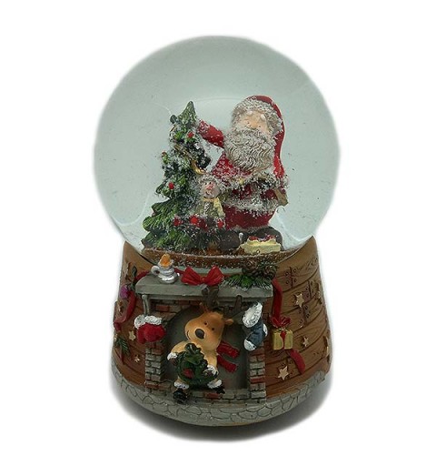 Bola de nieve musical, con papá Noel y árbol navideño.