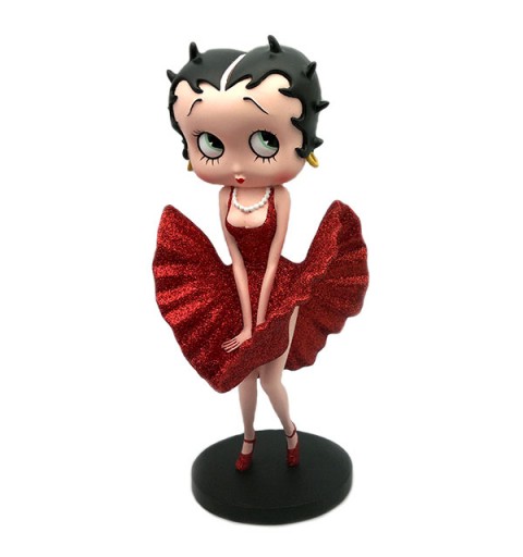 Betty Boop, con vestido brillante rojo.