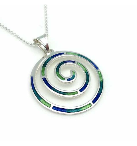Celtic spiral-shaped pendant in sterling silver and fire enamel