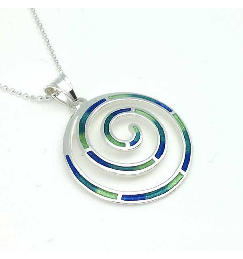 Celtic spiral-shaped pendant in sterling silver and fire enamel