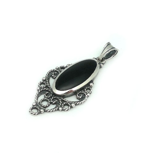Pendant, made of sterling silver and jet.