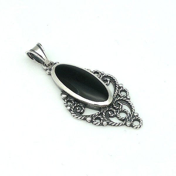 Pendant, made of sterling silver and jet.