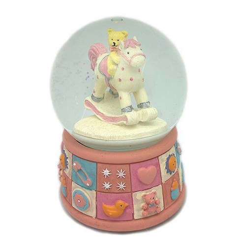 Pink snowball, with little horse and little bear.